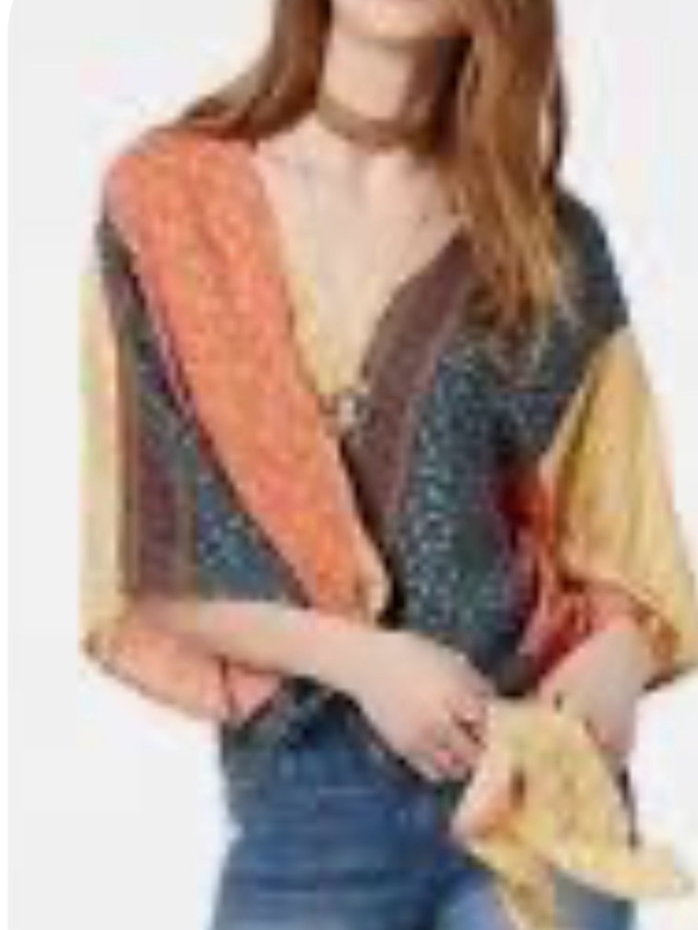 Polly & Esther Patchwork Tie up Blouse